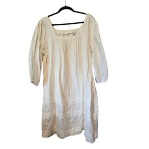 Vintage Whitewash Peasant Dress Women XL White Lined Lace Victorian Cottage Boho